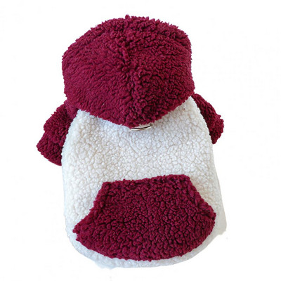 Стилен джобен декор, блокиращ цветовете, зимни двукраки домашни кучета, поларено палто с качулка за открито яке за домашни любимци, суичър за домашни любимци