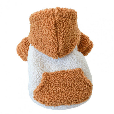 Стилен джобен декор, блокиращ цветовете, зимни двукраки домашни кучета, поларено палто с качулка за открито яке за домашни любимци, суичър за домашни любимци