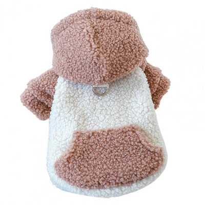 Стилен джобен декор, блокиращ цветовете, зимни двукраки домашни кучета, поларено палто с качулка за открито яке за домашни любимци, суичър за домашни любимци