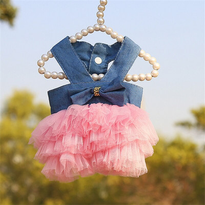 Νέο Crystal Bowknot Υπέροχη φούστα για σκύλους Ρούχα για κατοικίδια Καλοκαιρινά δροσερά αναπνεύσιμα φόρεμα για σκύλους γάτας πεταλούδας για μικρούς μεσαίους σκύλους