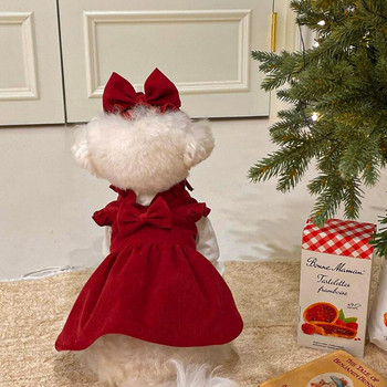 Модни есенни зимни дрехи за домашни кучета Червена рокля с лък принцеса Котки Куче Топло яке Кученце Теди Дрехи Стоки за домашни любимци Аксесоари