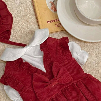 Модни есенни зимни дрехи за домашни кучета Червена рокля с лък принцеса Котки Куче Топло яке Кученце Теди Дрехи Стоки за домашни любимци Аксесоари