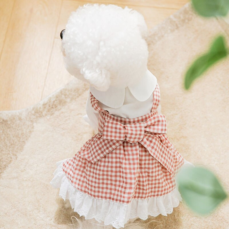 Lemmiklooma vibu koera seelik suvine bichon ruuduline seelik Pommeri kleit Ilus kutsikate riided õhukesed koerariided lemmikloomatarbed