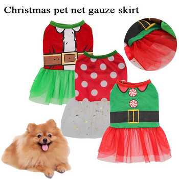 Домашни любимци, коледна рокля, куче, котка, дантелен слой, мрежеста пола, облекло, Дядо Коледа, щампа, кучета, котка, малка сладка тънка лятна парти рокля за момиче
