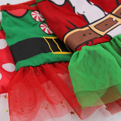 Naminiai gyvūnai Kalėdinė suknelė Šuo Katė Nėriniai Tinklinis sijonas Drabužiai Kalėdų Senelis Spausdinti Šunys Katė Maža Miela Plona Vasarinė Suknelė Vakarėliui