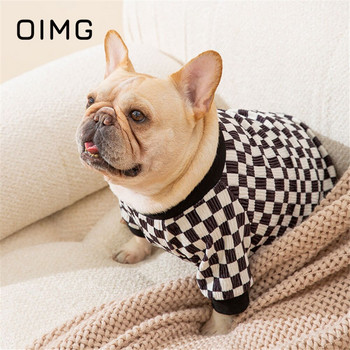 OIMG Φθινόπωρο Χειμώνας Μικρή Αρκούδα Ρούχα για κατοικίδια Μαύρα Λευκά Σκακιέρα Πουλόβερ για σκύλους Γαλλικό μπουλντόγκ πατημασιά Λίπος σκύλος Ζεστά ρούχα με δύο πόδια