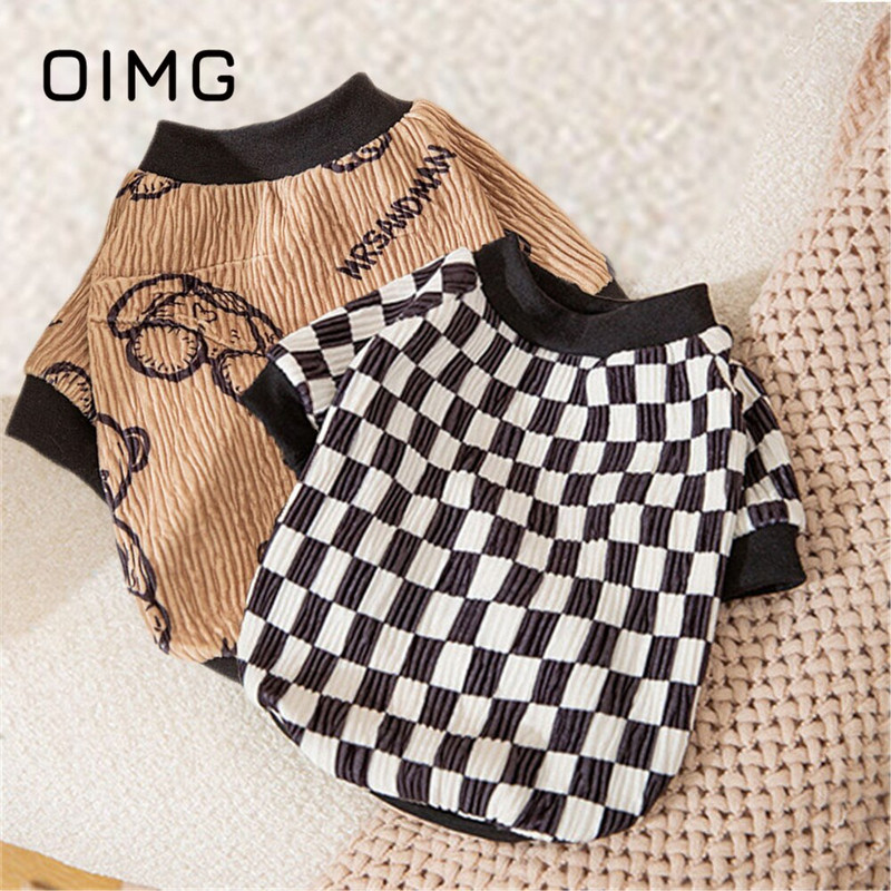 OIMG Sügistalv Väike karu Lemmikloomariided Must Valge Malelaud Koera Pullover Prantsuse buldog Mops Paks Koer Soe Kahe jala riided