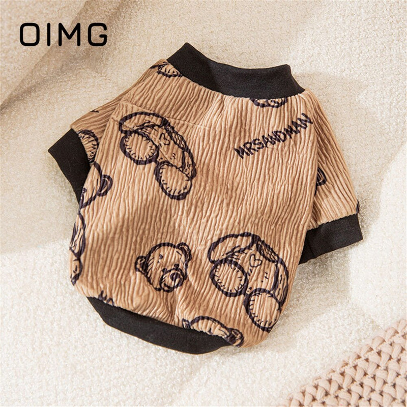 OIMG Sügistalv Väike karu Lemmikloomariided Must Valge Malelaud Koera Pullover Prantsuse buldog Mops Paks Koer Soe Kahe jala riided