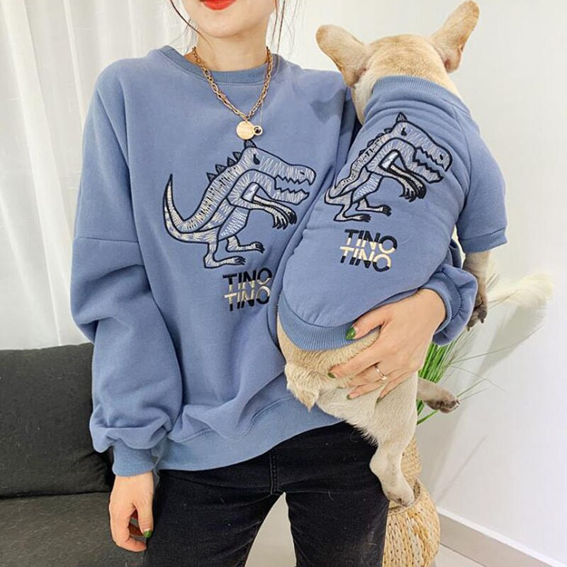 Dinozaurų raštas Šeimos šuns ir savininko derantys apranga Šunų marškinėliai Žmogaus megztiniai Šilti žieminiai šunų drabužiai mažiems ir vidutiniams šunims