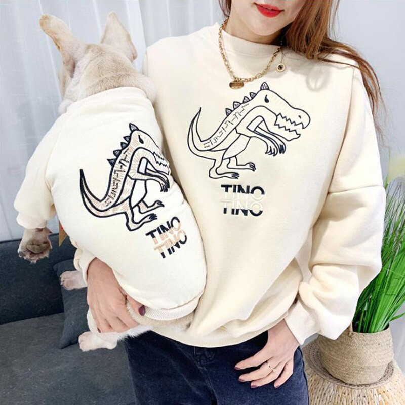 Dinozaurų raštas Šeimos šuns ir savininko derantys apranga Šunų marškinėliai Žmogaus megztiniai Šilti žieminiai šunų drabužiai mažiems ir vidutiniams šunims