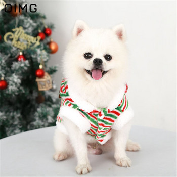 OIMG Коледни дрехи за кучета Зимни топли поларени раирани качулки за кучета за малки кучета Котешки суичъри Коледен костюм за домашни любимци за шпиц