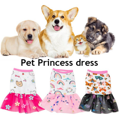 Cute Dog Dress For Small Dogs Chihuahua Pug Clothes Sweet Butterfly Print Cat Princess Dress Dog Wedding Dress Bow Skirt YZL