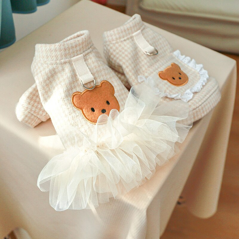 Prabangūs šunų drabužiai Šiltas paltas languotas paltas Princesės nėriniuota suknelė porai skirta mažam šuniui Bichon Chiwawa Apranga gyvūnams augintinio apranga