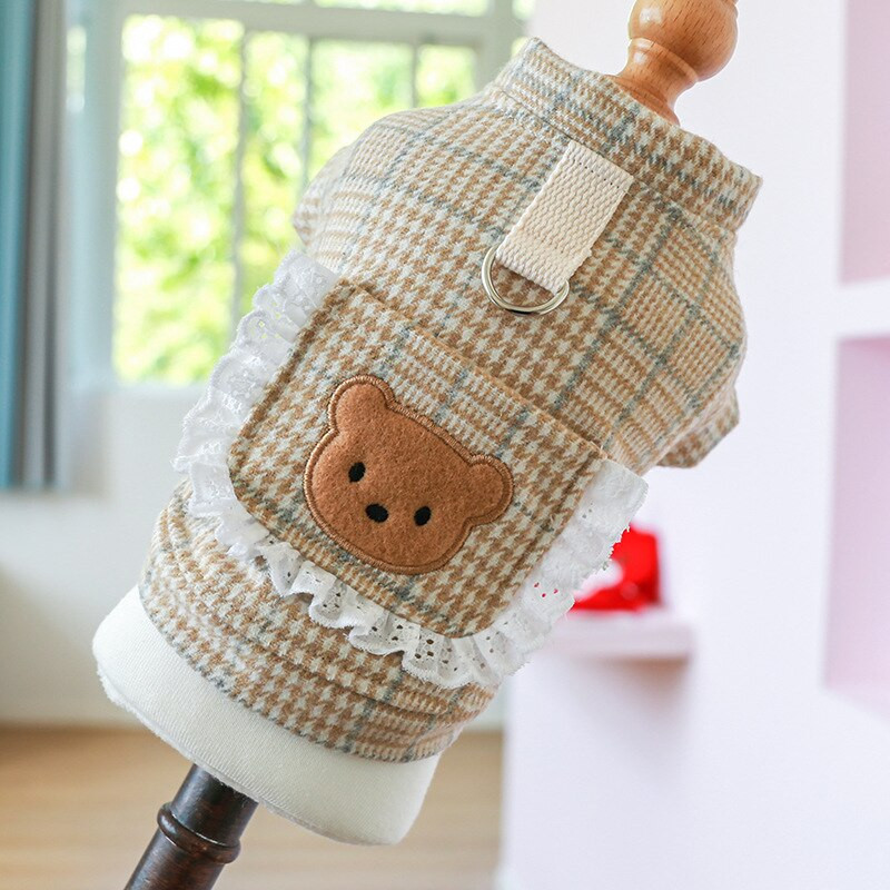 Prabangūs šunų drabužiai Šiltas paltas languotas paltas Princesės nėriniuota suknelė porai skirta mažam šuniui Bichon Chiwawa Apranga gyvūnams augintinio apranga