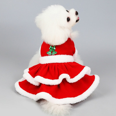 Коледна рокля за домашен любимец Куче Кученце Топла пола Дрехи Есен Зима Топли палта Дрехи Домашно куче Червена пола Модна рокля