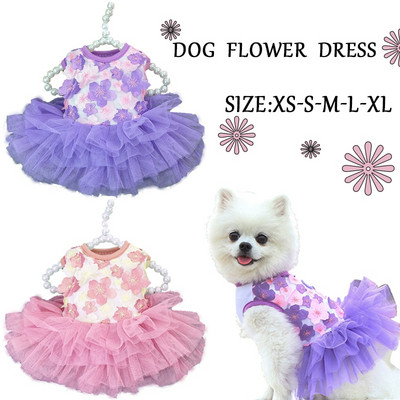 Csipke sifon ruha kis kutyának virágokkal Divatparti születésnapi kiskutya esküvői ruha nyári aranyos jelmez ruhák kisállat kutyáknak