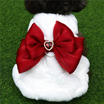 Υπέροχο φόρεμα πριγκίπισσας με παπιγιόν Φθινοπωρινό χειμωνιάτικο βελούδινο φόρεμα για χειμωνιάτικα σκυλιά με ζεστό μαλλί για μικρό σκύλο Puppy Bichon Teddy