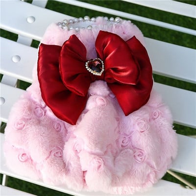 Armas Bowknot Printsess Kleit Lemmik Sügis Talvine Pehme Paksendatud Soe Villane Talvekoerte Kombinesoon Väikesele Koertele Kutsikale Bichon Teddy