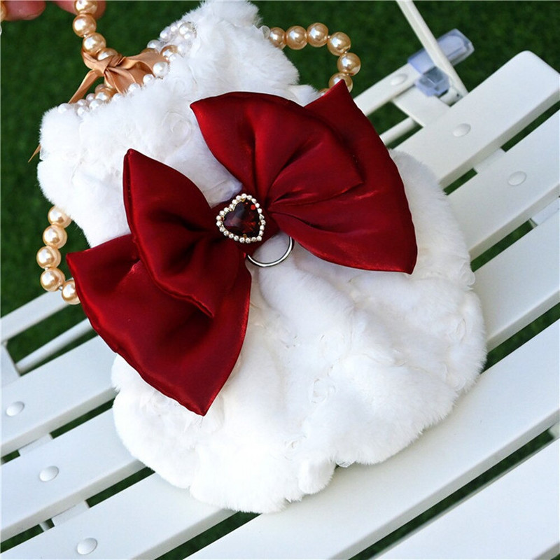 Armas Bowknot Printsess Kleit Lemmik Sügis Talvine Pehme Paksendatud Soe Villane Talvekoerte Kombinesoon Väikesele Koertele Kutsikale Bichon Teddy