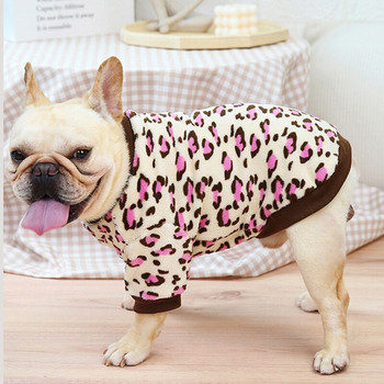 Дрехи за домашни кучета с щампа на леопард за малки кучета Френски булдог Зимно поларено облекло Топла пижама за кученце Пуловер с чихуахуа