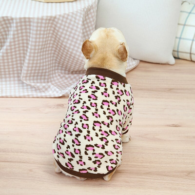 Leopardiga trükitud lemmikloomakoerte riided väikestele koertele Prantsuse buldogi talvefliisist riided Soe kutsika pidžaama Chihuahua mopsi pullover