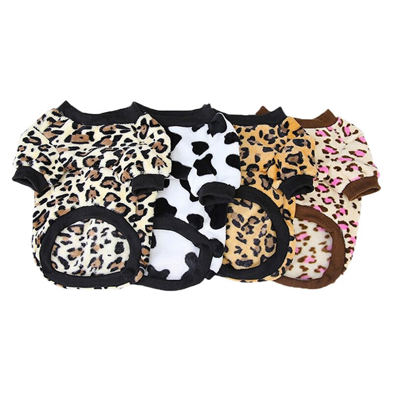 Leopardiga trükitud lemmikloomakoerte riided väikestele koertele Prantsuse buldogi talvefliisist riided Soe kutsika pidžaama Chihuahua mopsi pullover