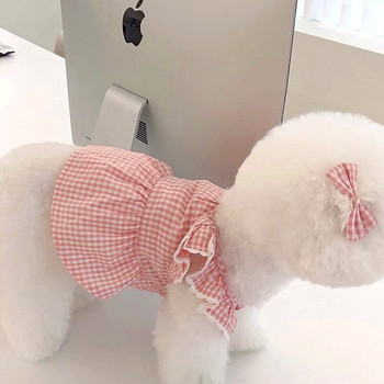 Красиво карирано куче с тиранти Pet Summer Dog Lace Skirt Teddy Pomeranian Princess Skirt Puppy Сладка рокля за бала XS-XL