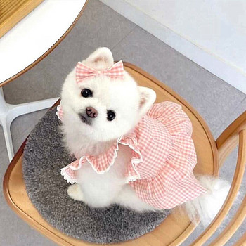 Красиво карирано куче с тиранти Pet Summer Dog Lace Skirt Teddy Pomeranian Princess Skirt Puppy Сладка рокля за бала XS-XL