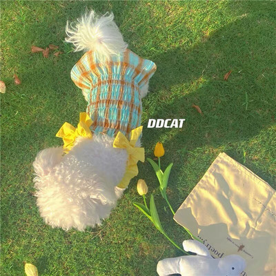 Kikilips kleit Lemmiklooma Koera Riided Kass Õhuke ruuduline seelik Riietus Koerad armsad Väike Chihuahua Suvelilla Hingav Tüdruk Chihuahua