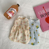 Korea Kawaii Kisállat Kutya Ruha Szép Bichon Chihuahua Ruhák Virágok Print Hercegnő Kutya Szoknya Nyári Kutyák Háziállatok Ruha Kiskutya