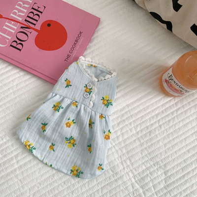 Korea Kawaii Kisállat Kutya Ruha Szép Bichon Chihuahua Ruhák Virágok Print Hercegnő Kutya Szoknya Nyári Kutyák Háziállatok Ruha Kiskutya