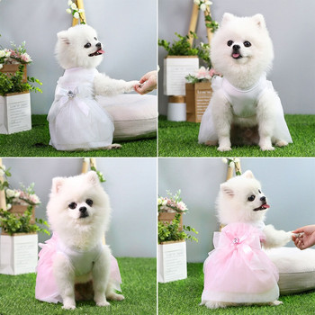 2021 Нова кучешка пола с кристален бантик Плат за домашни любимци Лятна сладка готина дишаща рокля за кучета Облекло за малки и средни кучета Размер XS-2XL