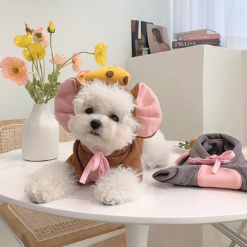 Сладка анимационна качулка с мечешки уши Зимни дрехи за домашни кучета Медена шапка Регулируеми палта от полар за малки и средни кучета Облекло Ropa Perro