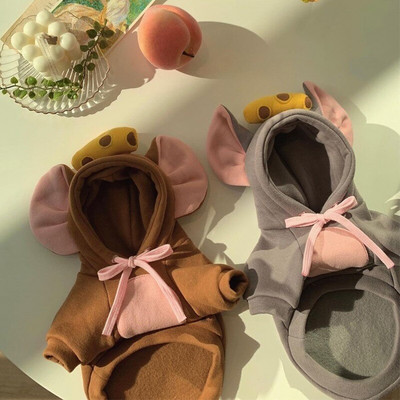 Sweet Cartoon Bear Ausis Hoodie Ziemas mājdzīvnieku suņu apģērbi Medus cepure Regulējami Flīsa Mēteļi Maziem Vidējiem Suņu Apģērbiem Ropa Perro
