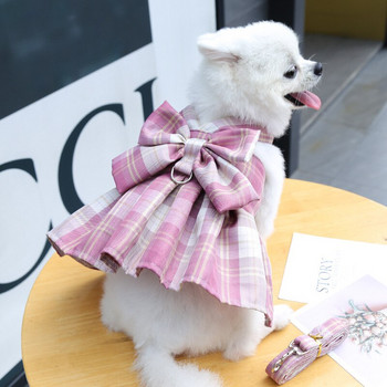 Φούστα με γιακά σκύλου Φιόγκο για κατοικίδια με λουρί στήθους Σχοινί έλξης Ρούχα σκυλιών για μικρά σκυλιά Φόρεμα με λουρί γάτας Princess Tutu φούστα