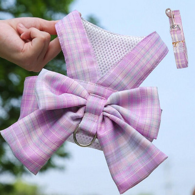 Fusta pentru guler pentru câini, fundă, ham pentru animale de companie, cu cureaua pentru piept, frânghie de tracțiune, haine pentru câini pentru câini de talie mică, lesă de pisică, rochie cu fustă tutu prințesă