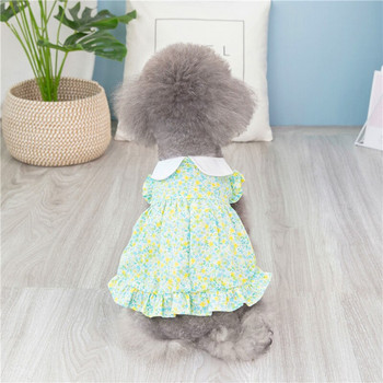 Японска рокля за дрехи за кучета Bowknot Pet Clothing Dogs Printing Floral Costume Cotton Cute Spring Summer Blue Teddy Ropa Perro