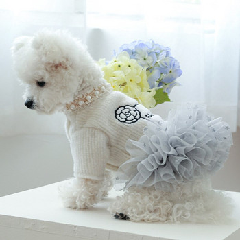 Πολυτελή ρούχα για σκύλους Φθινοπωρινό χειμωνιάτικο μπουφάν για κουτάβι γάτα με μαργαριταρένιο ντεκόρ Φόρεμα για μικρομεσαίους σκύλους York Pups Φούστα Tutu Μπουφάν για σκύλους