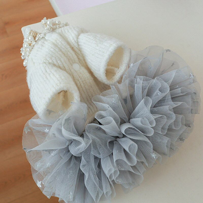 Prabangūs šunų drabužiai Rudens žiemos šuniuko katės striukė Perlų dekoro suknelė mažiems vidutiniams šunims York Pups Tutu Sijonas Apranga Šuo Striukė