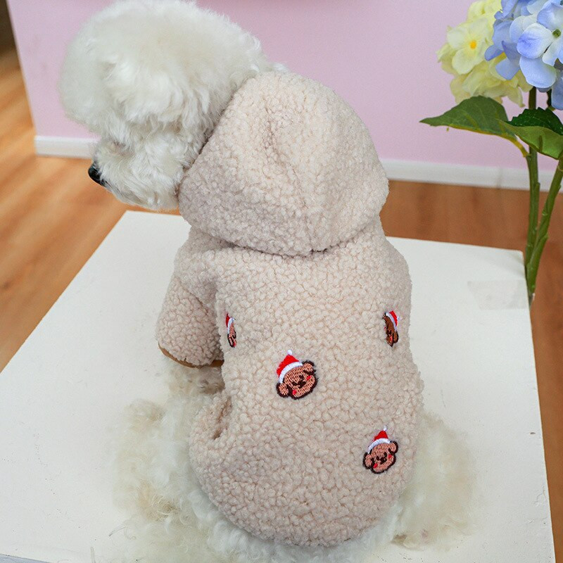 Vilnos drabužiai šuniui Meškučiu išsiuvinėtas šiltas džemperis Dviejų pėdų žieminis megztinis šuniuko katės paltai Vidutinis megztinis naminiams gyvūnėliams