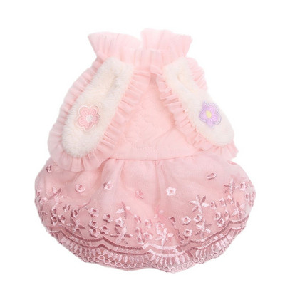 Princess kutya macska meleg ruha, hosszú fülű és csipke dizájn női kiskutya őszi/téli kabátruha