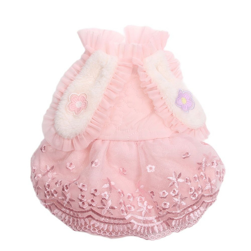 Princess kutya macska meleg ruha, hosszú fülű és csipke dizájn női kiskutya őszi/téli kabátruha