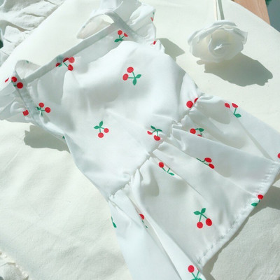 Rochie cireșe Îmbrăcăminte pentru animale de companie câini fustă prințesă dantelă pentru haine pentru câini costum buldog francez moale vară guler alb pentru fată Perro