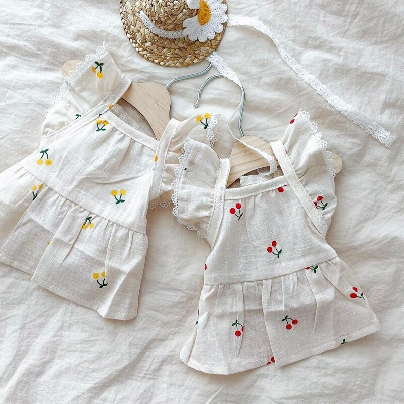 Rochie cireșe Îmbrăcăminte pentru animale de companie câini fustă prințesă dantelă pentru haine pentru câini costum buldog francez moale vară guler alb pentru fată Perro