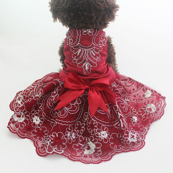 Куче Котка Сватбена рокля Tutu Princess Pet puppy Dresses Embroidery & Bow Clothes Apperal 3 цвята