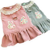 Mielos triušio ausys Rožinė žalia šunų suknelė princesės drabužiai su D-žiedu petnešomis Liemenė sijonas šuniuko katės drabužiai naminiams gyvūnėliams tiekėjas L