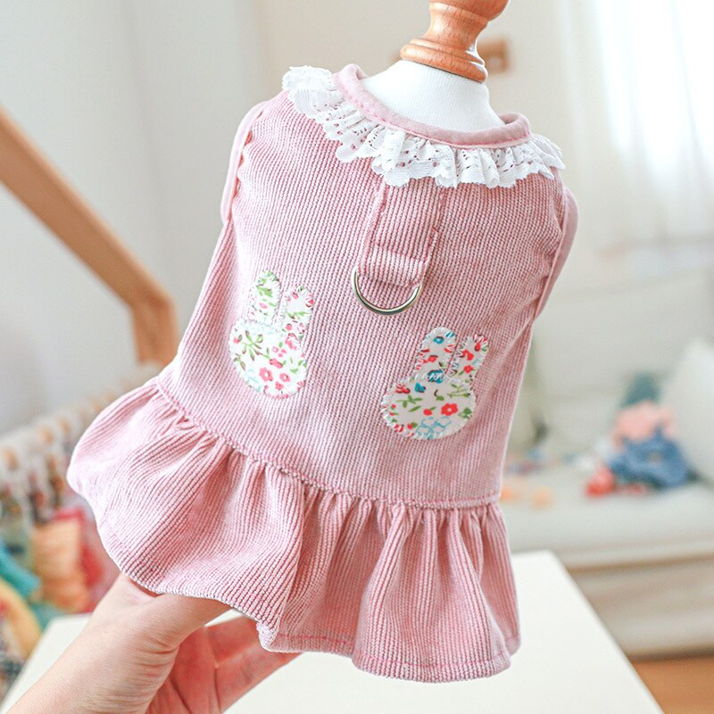 Mielos triušio ausys Rožinė žalia šunų suknelė princesės drabužiai su D-žiedu petnešomis Liemenė sijonas šuniuko katės drabužiai naminiams gyvūnėliams tiekėjas L