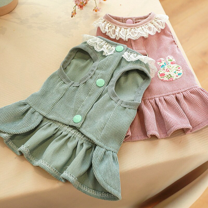 Mielos triušio ausys Rožinė žalia šunų suknelė princesės drabužiai su D-žiedu petnešomis Liemenė sijonas šuniuko katės drabužiai naminiams gyvūnėliams tiekėjas L