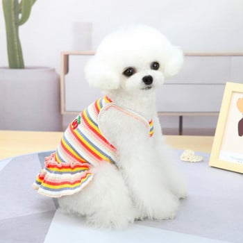 Ρούχα για κατοικίδια Φορέματα για σκύλους Φόρεμα πριγκίπισσας με ρίγες ουράνιο τόξο για μικρά σκυλιά Γάτα Άνοιξη Καλοκαίρι Κουτάβι με στάμπα με κεράσι Φούστα Ropa Perro