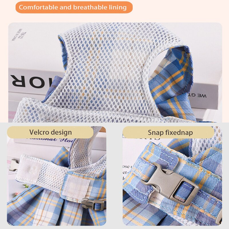 Kutya hám és póráz szett Kockás, puha, légáteresztő macskaruhák mellény kölyökkutyáknak Ruha Teddy Bichon Kisállat-kiegészítők XS-L